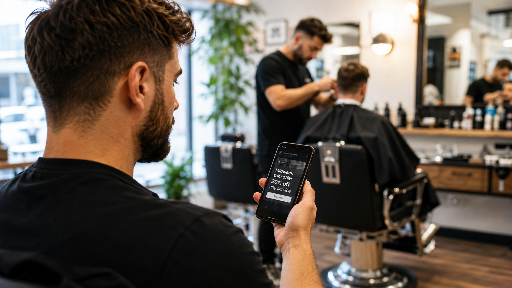 Digital barber shop marketing offer shown on a customer phone
