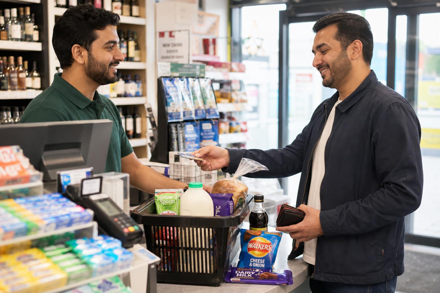 Customer completing a purchase at a modern convenience store checkout