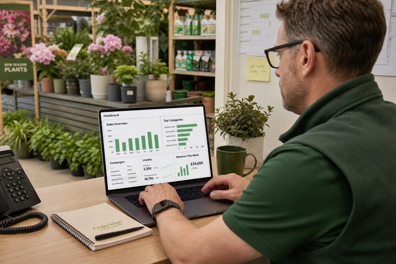 Garden centre reporting dashboard showing retail sales and campaign performance