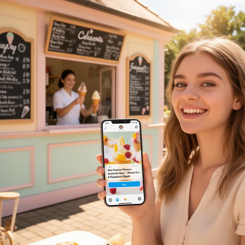Customer reading a new summer flavours push notification from an ice cream parlour app