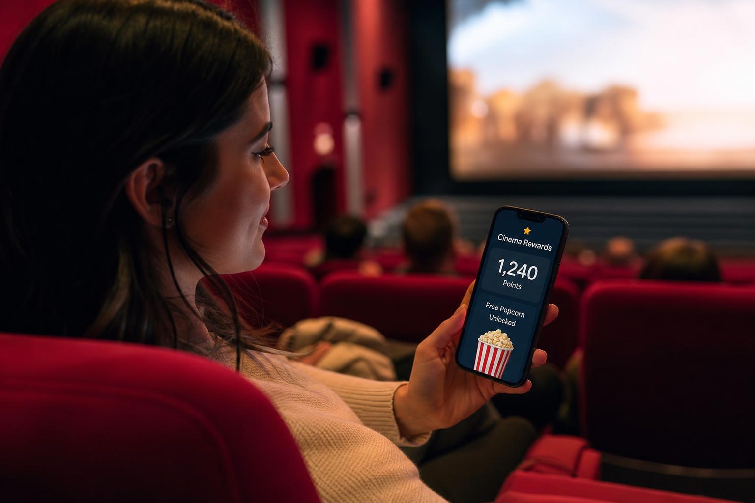 Cinema customer viewing a loyalty reward or membership offer on their phone