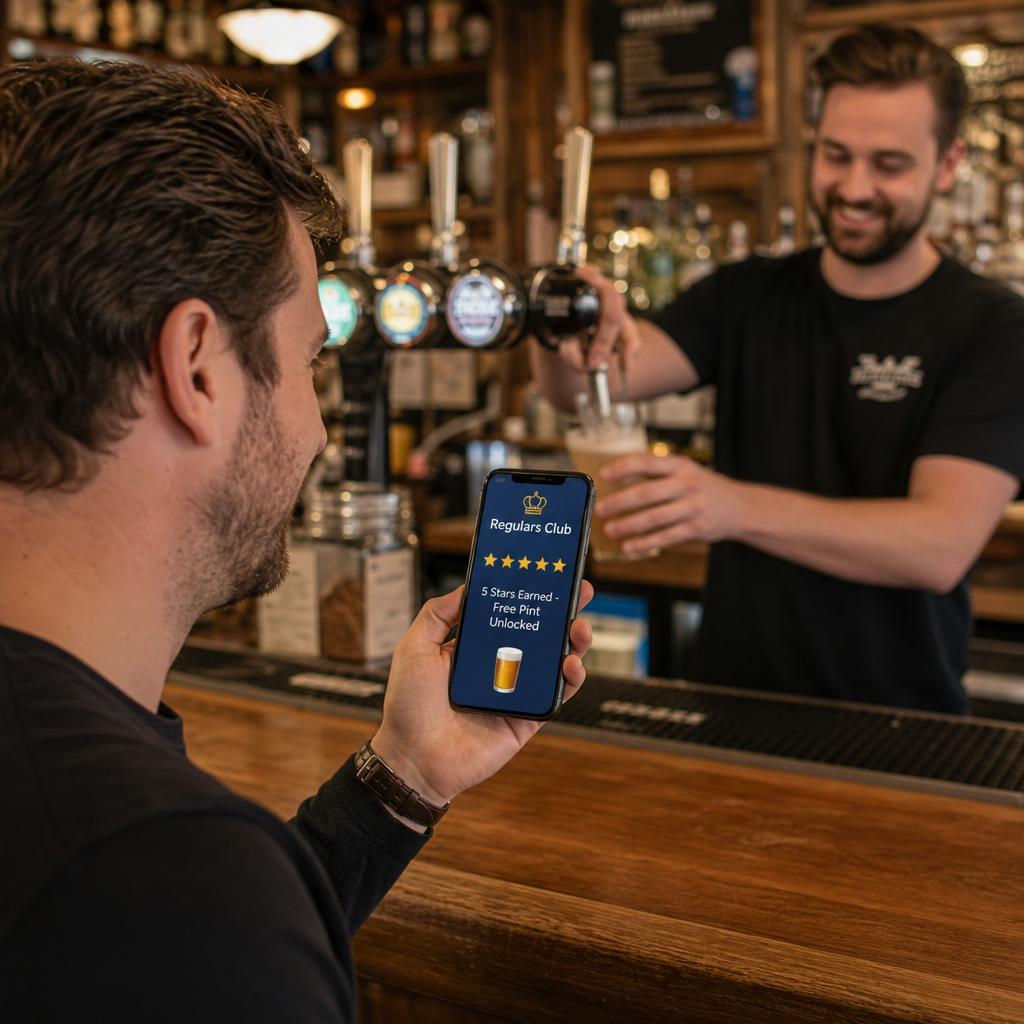 Pub loyalty rewards shown through branded card and digital experience