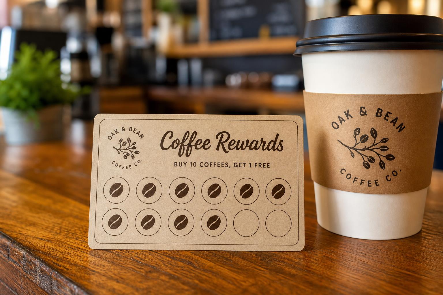 Café customer scanning a digital coffee loyalty stamp card on a phone