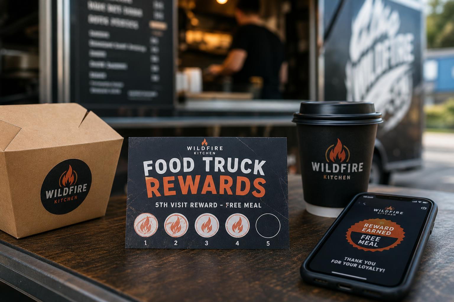 Food truck loyalty rewards shown through branded card and digital experience