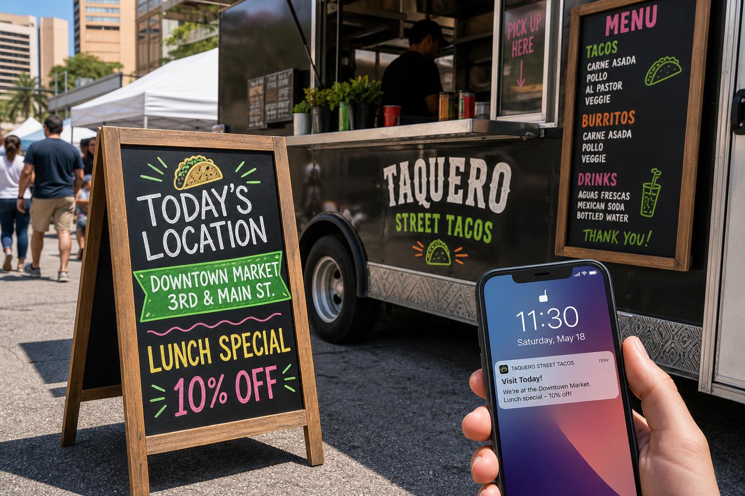Food truck marketing campaign displayed in a real trading context