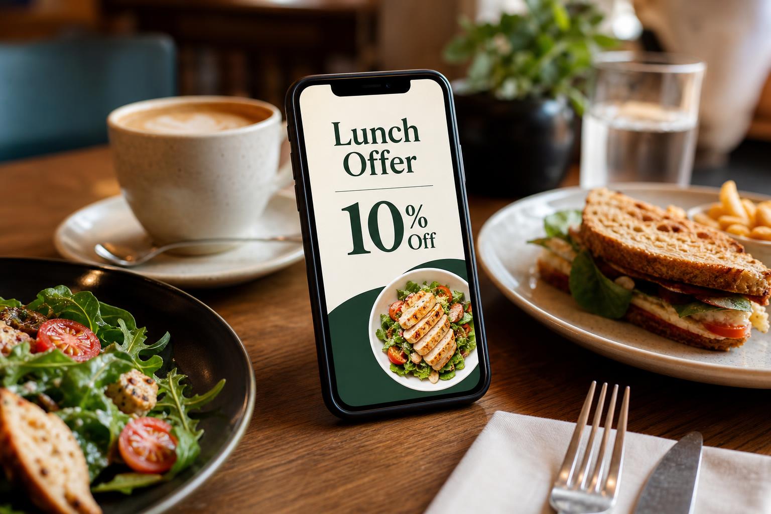 Restaurant lunch offer marketing campaign on a mobile phone