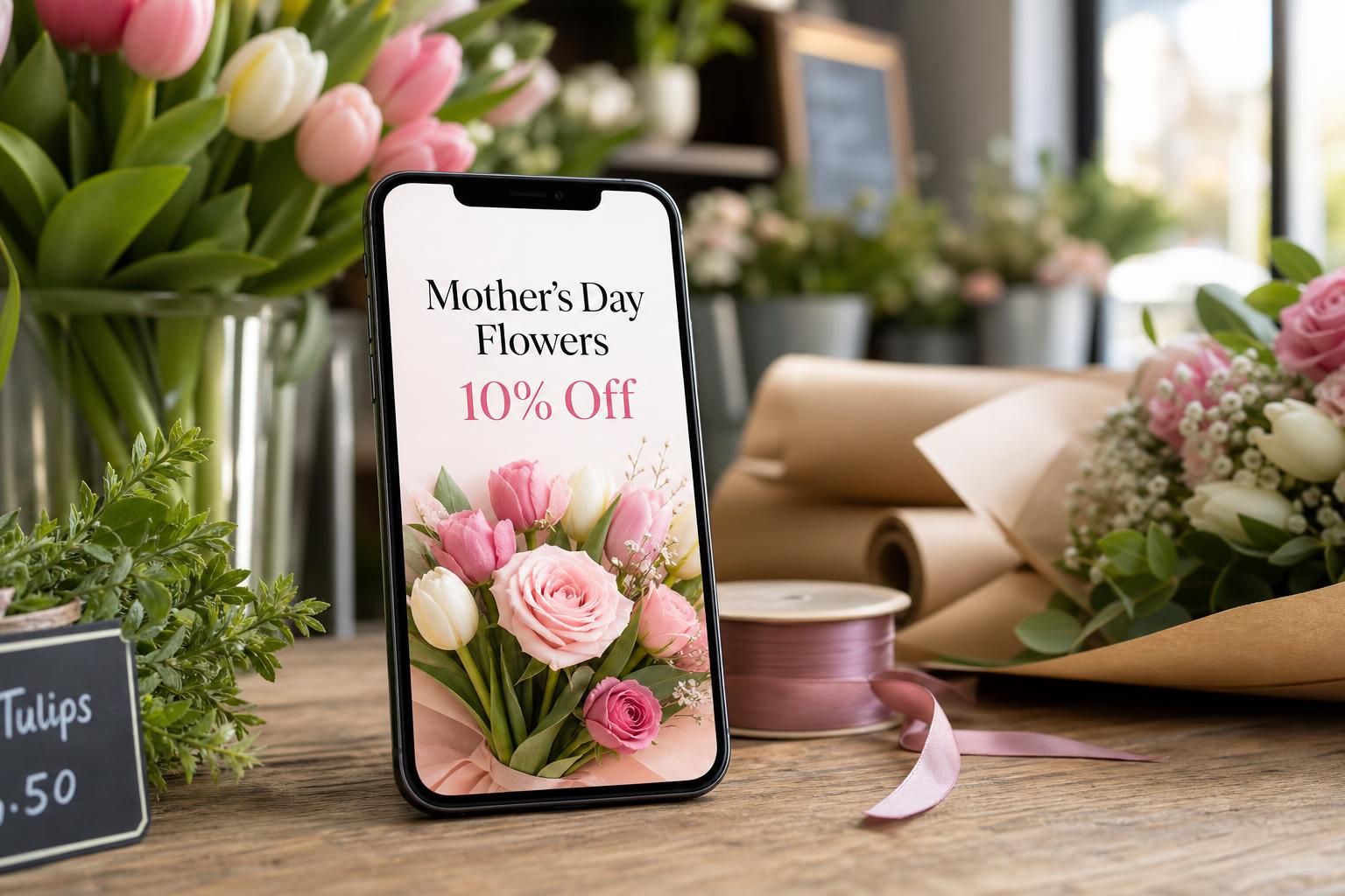 Mother's Day florist marketing campaign on a mobile phone