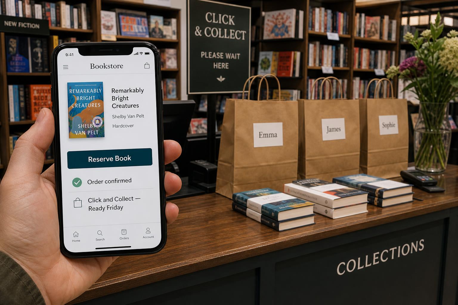 Online ordering screen for bookstore reservations and collection