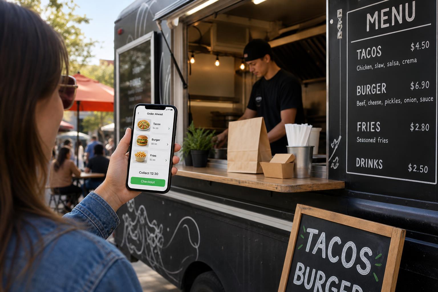 Food truck online ordering screen for collection