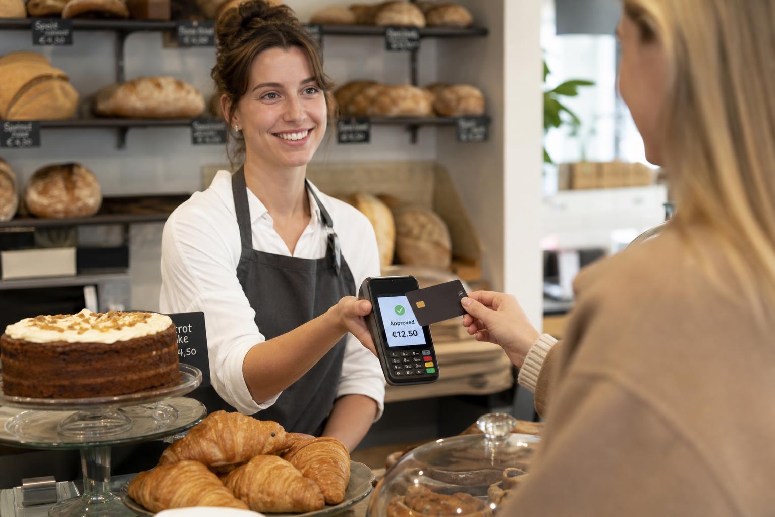 Bakery customer paying at the counter