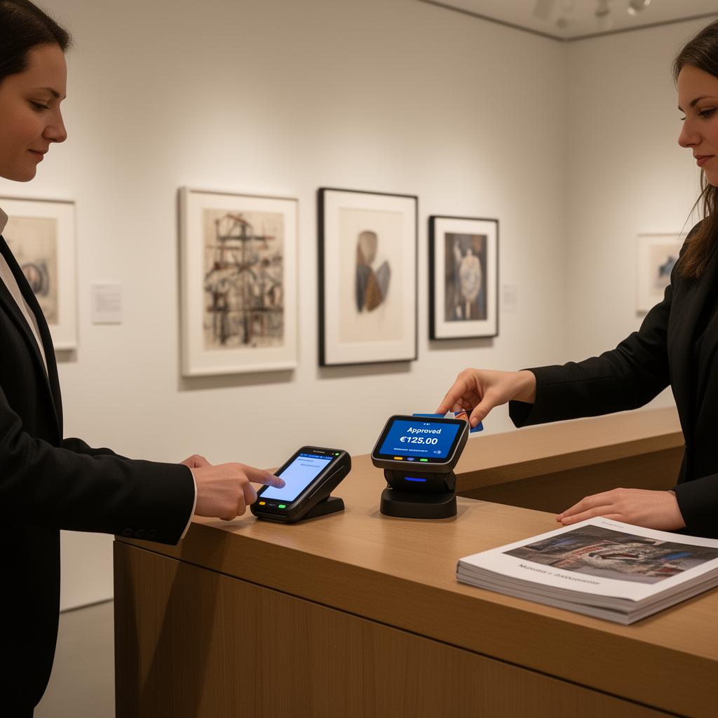 Art gallery customer paying for artwork or gallery purchase