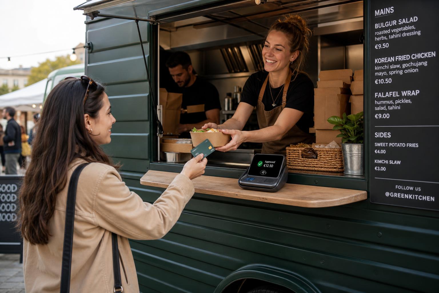 Food truck customer making a contactless payment