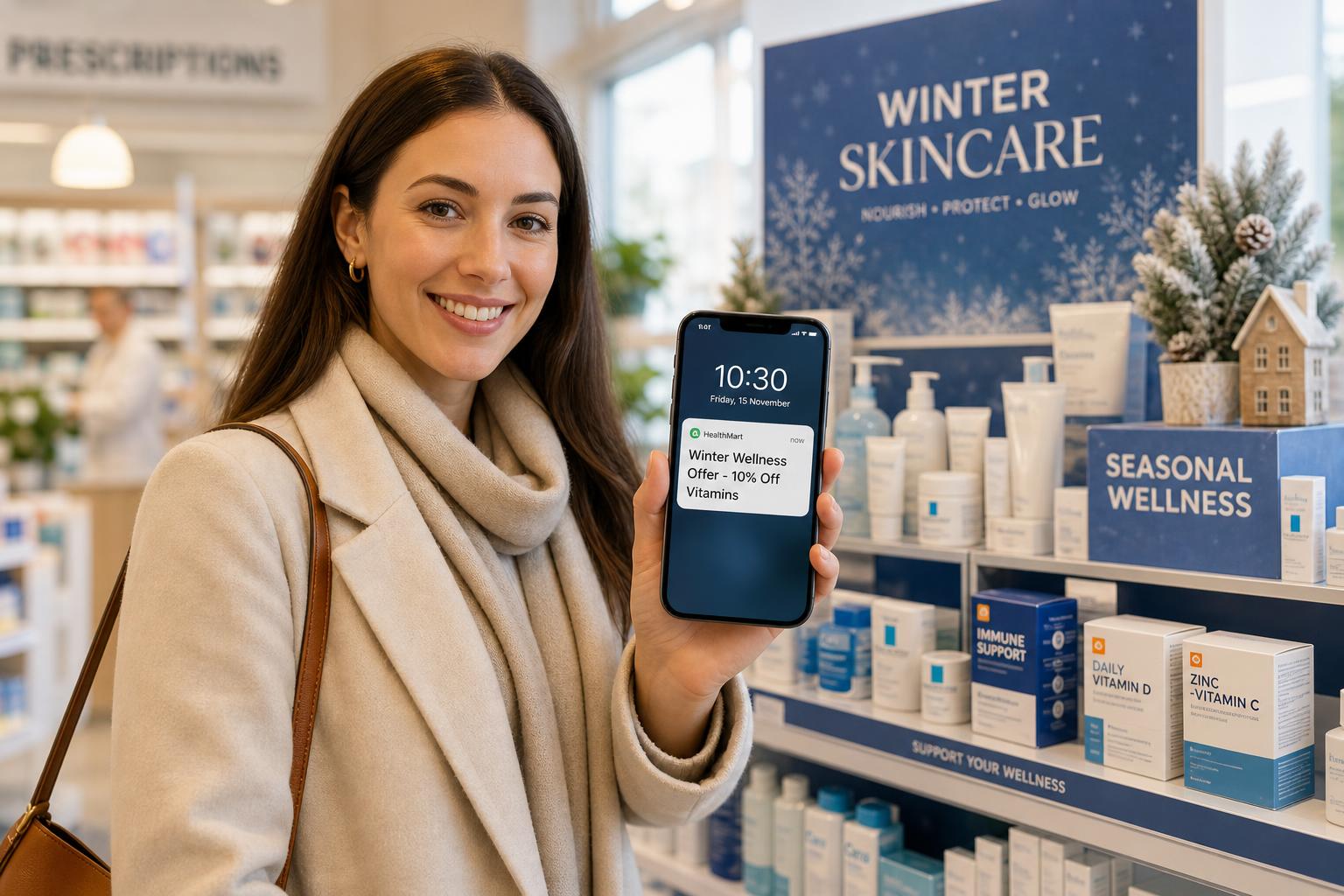 Digital pharmacy marketing offer shown on a customer phone