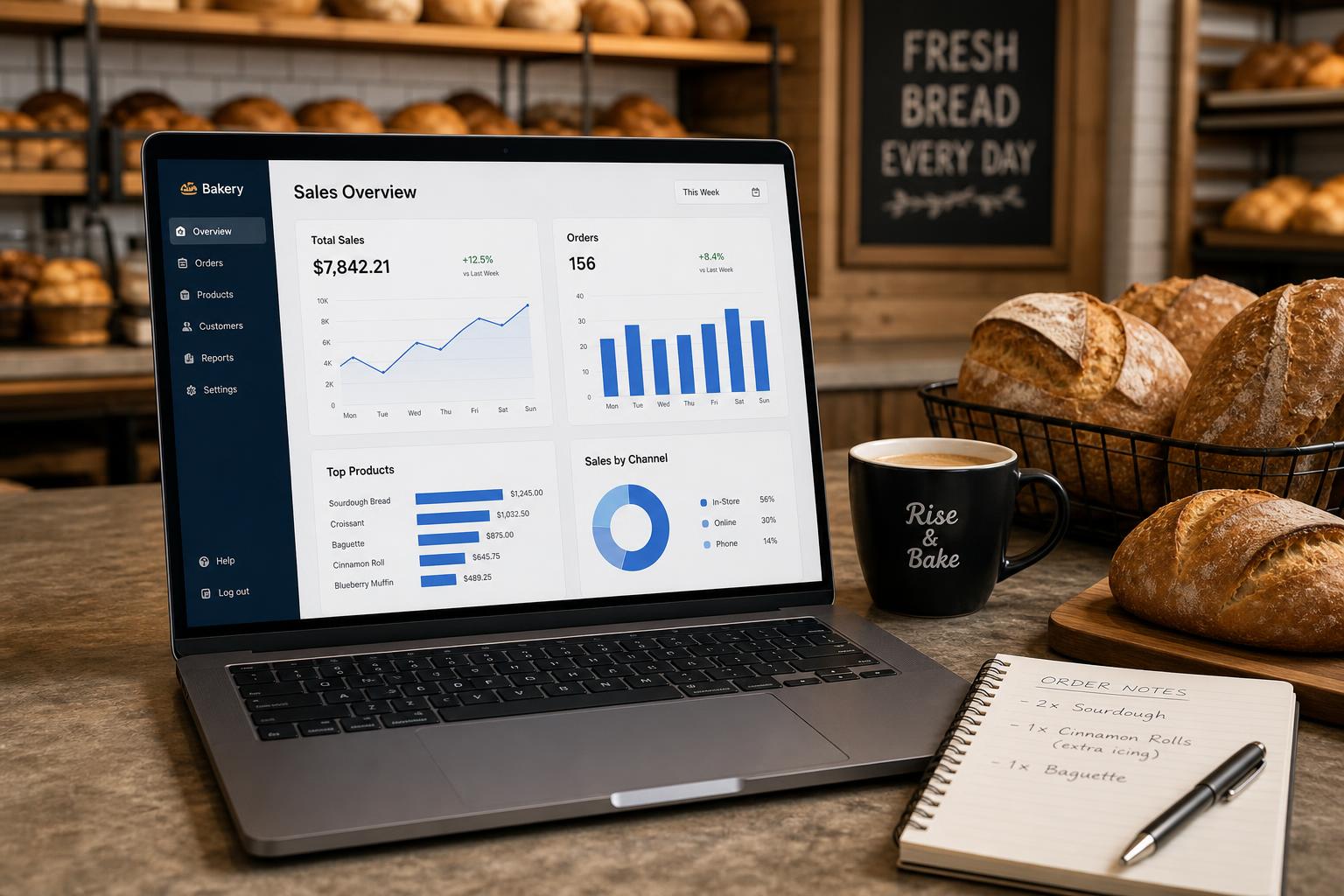 Bakery reporting dashboard for sales and customer activity