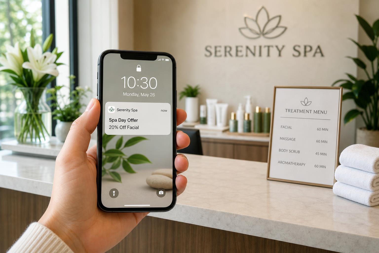 Digital salon and spa marketing offer shown on a customer phone