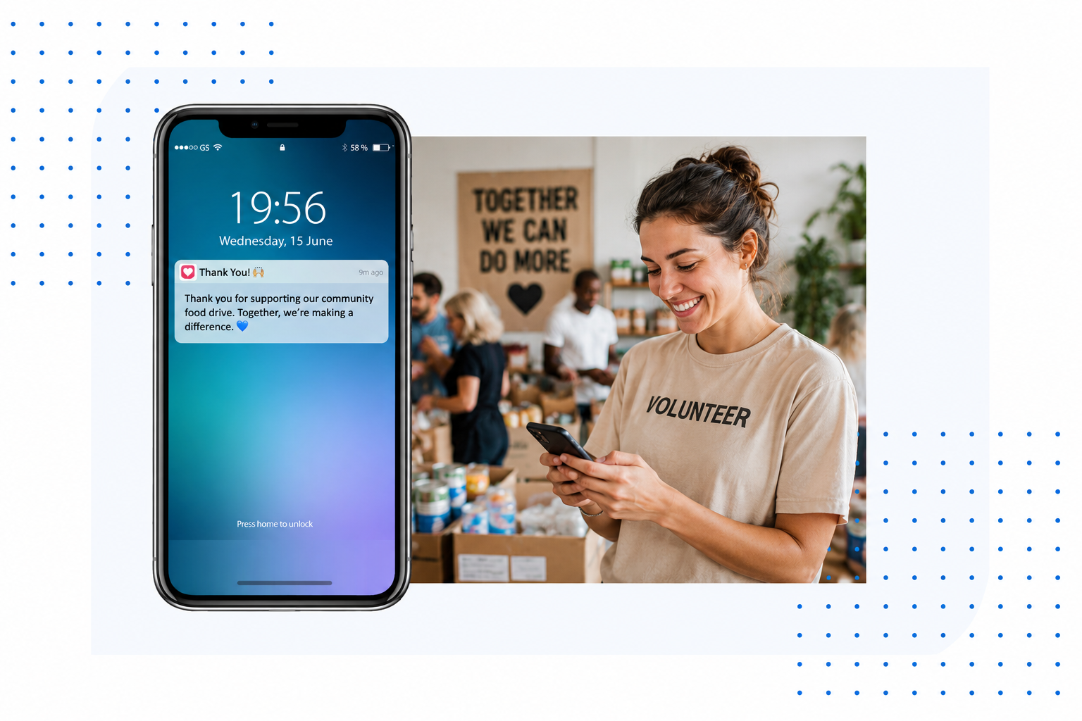 Supporter receiving a thank-you notification from a non-profit campaign