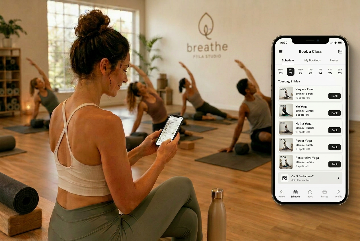 Customer requesting a yoga class booking online